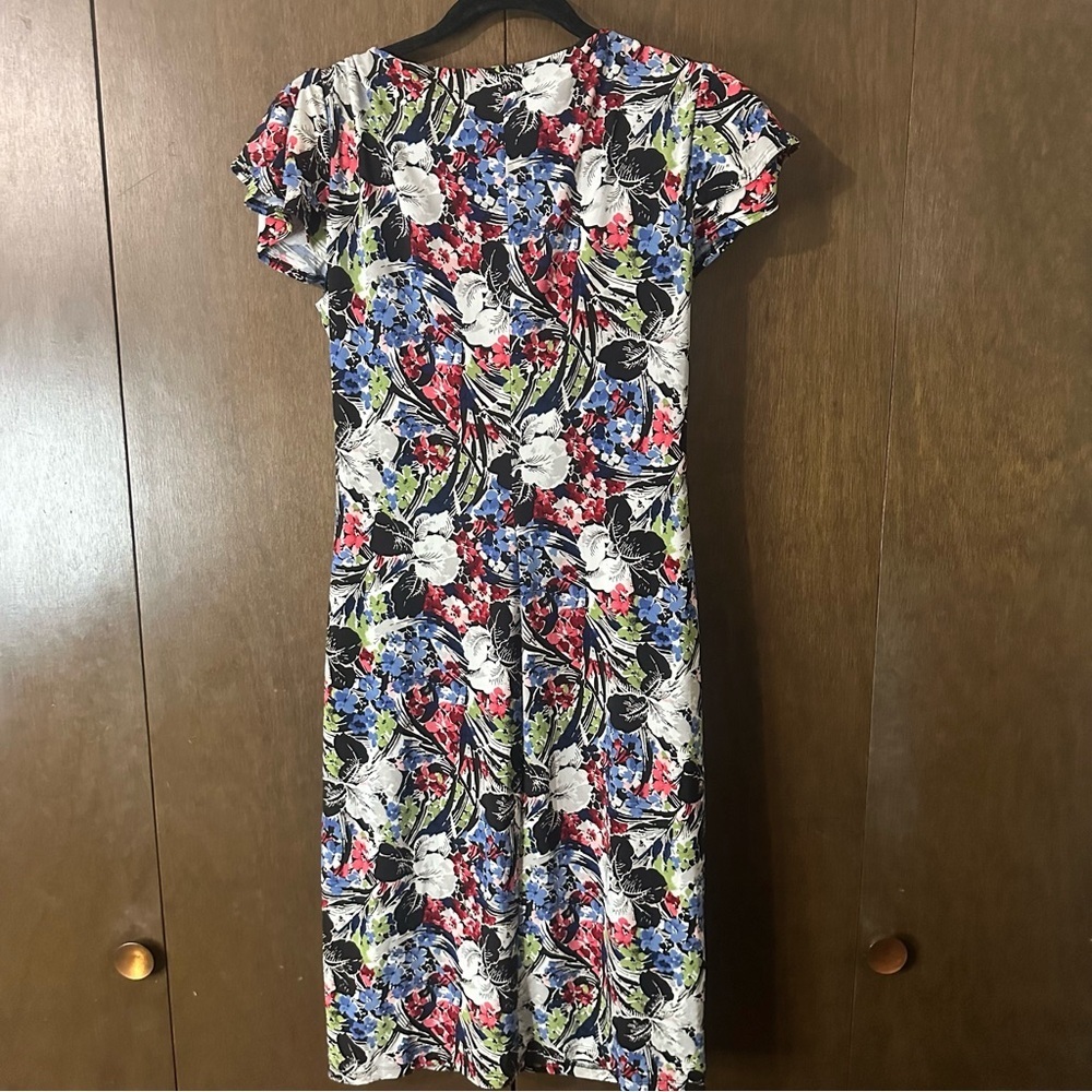 Lauren Ralph Lauren Floral Jersey Flutter-Sleeve Surplice Dress Lined Size 8 - Picture 9 of 15